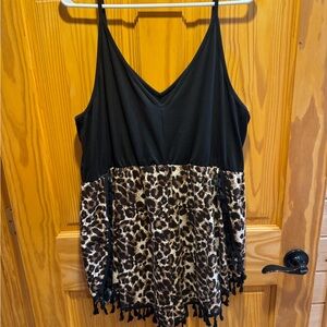 Black and Leopard Print Tassel Romper